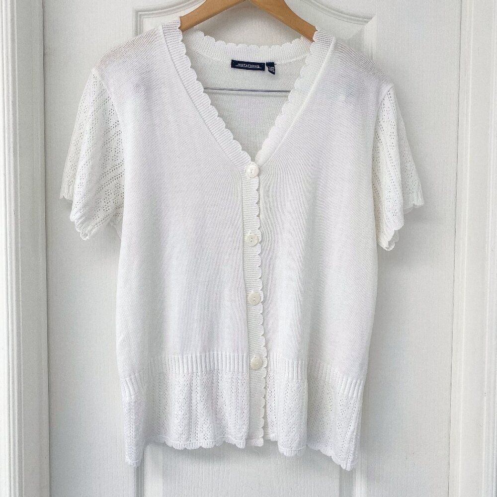 Notations White Scallop Pointelle Knit Cardigan XL